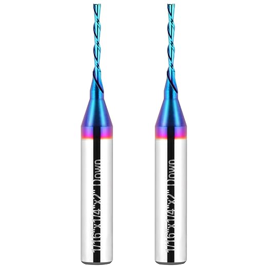 2PCS Downcut Spiral Router Bit 1/4 inch Shank, 1/16 inch Cutting Diameter Solid Carbide with Blue Nano Coating CNC Router Bits End Mill for Wood Carving, Engraving