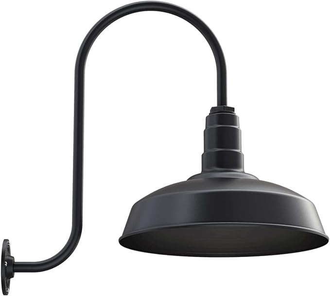 Steel Lighting Co. | Dusk to Dawn | Gardena Barn Light | Outdoor Wall Mounted | 16" Dome | Upslope Gooseneck | Farmhouse Light Made in America | Matte Black Exterior/Matte Black Exterior