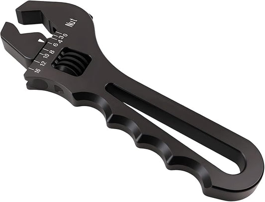 MINGABC Professional Adjustable AN Hose Wrench, Red Aluminum, 3AN-16AN Range, Anodized Finish (BLACK)