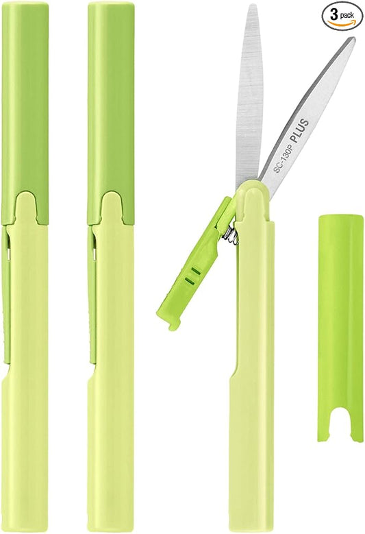 Plus Pen Style Compact Twiggy Scissors with Cover, 3-Pack Green
