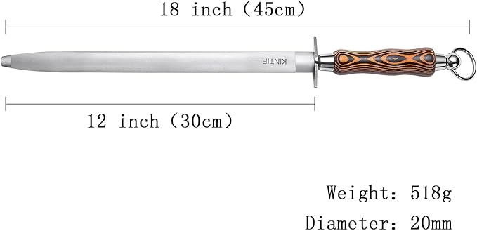 Honing Steel 12 inch Sharpening Steel, Professional Knife Sharpener, High Carbon, Fine Lines, High hardness, Flat Knife Honing Rod