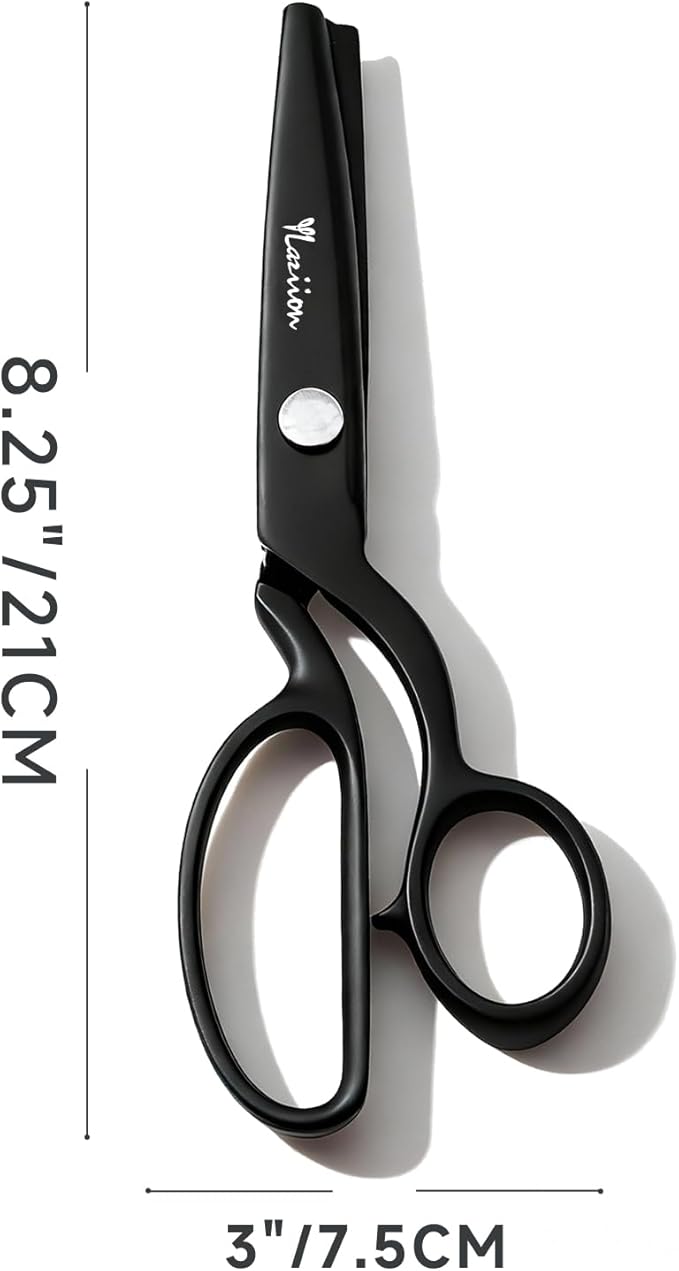 YLaziion 8-Inch Professional Pinking Shears for Fabric Cutting - 5mm Triangle Tooth Fabric Scissors - Black Titanium Coated Stainless Steel Zig Zag Scissors for Sewing, Quilting, Crafts & Dressmaking