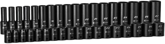Capri Tools 1/2 in. Drive Shallow and Deep Impact Socket Set, Metric, 10 to 27 mm, 36-Piece