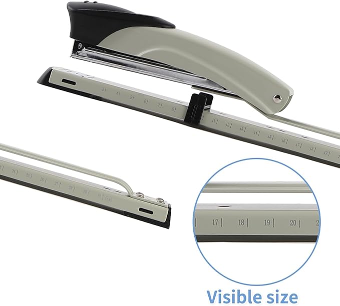 Long Reach Stapler,with 2000 Staples & Stapler Remover Full Strip竊?0-25 Sheet Capacity,with Built-in Ruler and Adjustable Locking Paper Guide, Gray