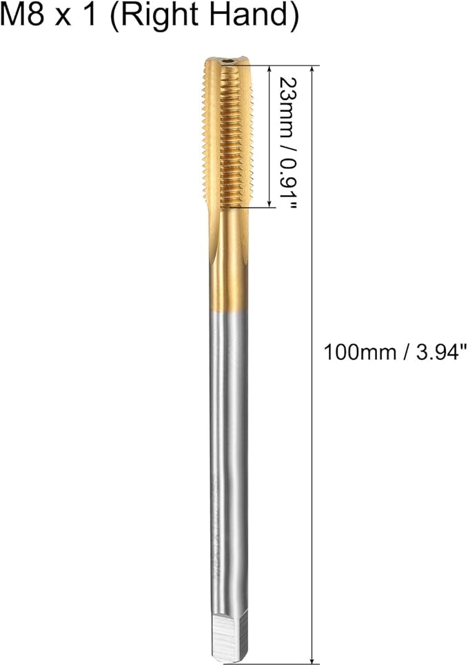 uxcell Metric Thread Tap M8 x 1 H2 100mm Straight Flute Screw Thread Milling Machine Taps Threading Tapping Repair Tool