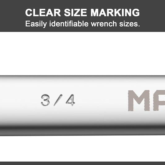 MAXPOWER 3/4 Inch Combination Wrench, Durable Cr-V Steel with Precise 12 Point Box End, Off-Corners Design, 15-Degree Offset