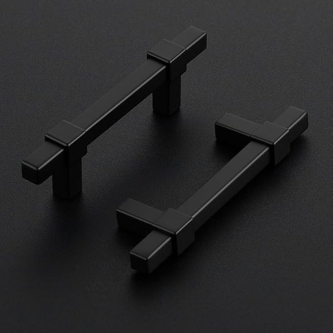 3 Pack Black Cabinet Handles - 3" Hole Center Cabinet Pulls Matte Black Drawer Pulls Cabinet Hardware Kitchen Handles for Cabinets