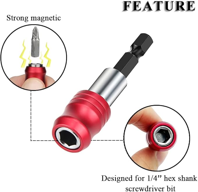 3Pcs Drill Bit Extension 1/4'' Hex Shank Magnetic Screwdriver Bit Holder 2 Inch Quick Release Drill Bit Extension Bar Socket Chuck Adapter for Screws, Driver, Drill
