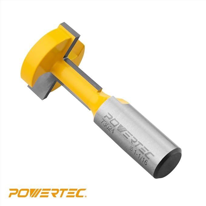 POWERTEC T Track Router Bit, Tungsten Carbide Tipped Router Bit, 1/2" Shank, 1-1/16" Dia., Slatwall, T Slot for Picture Frames, Plaque and Woodworking Projects, 2PK (73024-P2)