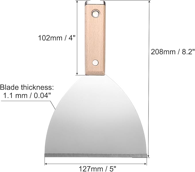 uxcell Putty Knife 5" Stainless Steel Paint Scraper Flexible Drywall Repair Mud Knife Wood Shank for Removing Cement Wallpaper Mud Adhesive Taping with Metal Hammer End