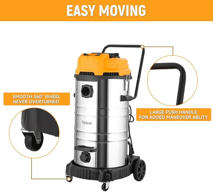 Hoteche 20 Gallon Wet Dry Vacuum Cleaner, Industrial Shop Vac with 5-Piece Accessories, Dual-Motor, Metal Tank, for Garage, Workshop, Basement Flood Cleanup