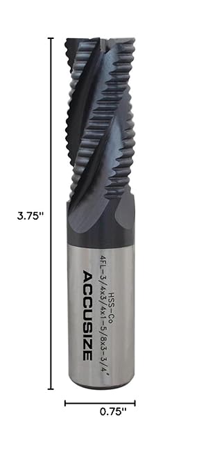 Accusize Industrial Tools Standard Tooth M42 8% Cobalt Tialn Roughing End Mill, 3/4'' by 3/4'' by 1-5/8'' Flt Length, 1102-0034