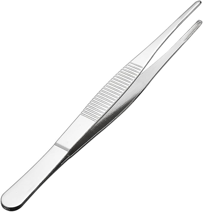uxcell 1 Pcs 6.3-Inch 430 Stainless Steel Straight Blunt Tweezers with Serrated Tip Daily Garden Tool