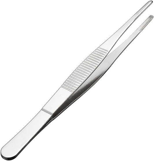 uxcell 1 Pcs 6.3-Inch 430 Stainless Steel Straight Blunt Tweezers with Serrated Tip Daily Garden Tool