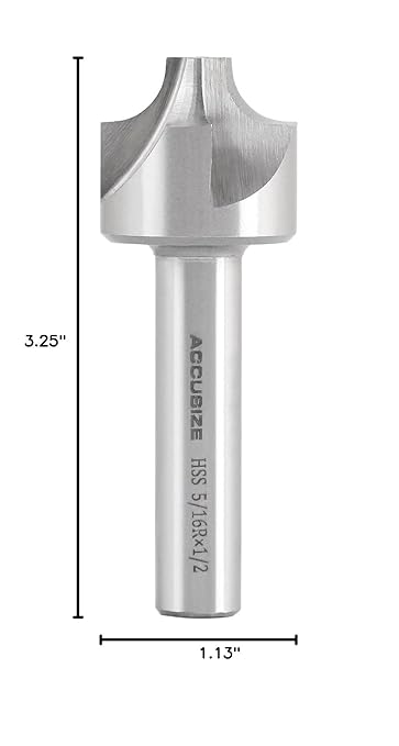 Accusize Industrial Tools Hss Corner Roudning End Mill, 5/16'' Radius, 1/2'' Shank Diameter, 1-1/8'' Largest Diameter, 3-1/4'' Oal, 1011-0512