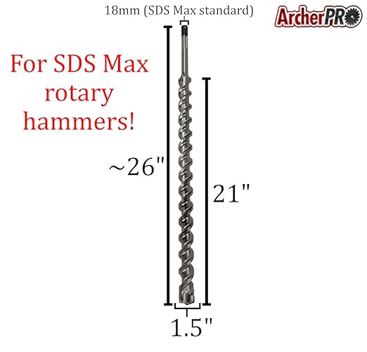 1-1/2” x 21" Inch SDS Max Drill Bit for Fast Concrete and Rock Drilling. SDS Max Rotary Hammer Drill bits with Carbide tip for Concrete and Stone. Perfect for use with Dexpan.