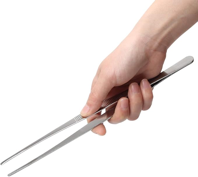 Adecco LLC Stainless Steel Tongs tweezer with precision serrated tips for surgical & sea food (10")
