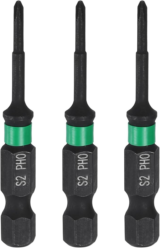 HARFINGTON 3pcs #0 Impact Phillips Screwdriver Bit PH0 1/4" Hex Shank 2" (50mm) Long 0.1" Rod Magnetic Cross Head Drill Bits S2 Steel Industrial Screw Driver for Impact Power Drivers