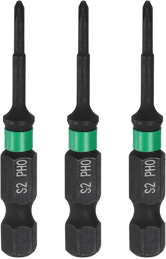 HARFINGTON 3pcs #0 Impact Phillips Screwdriver Bit PH0 1/4" Hex Shank 2" (50mm) Long 0.1" Rod Magnetic Cross Head Drill Bits S2 Steel Industrial Screw Driver for Impact Power Drivers