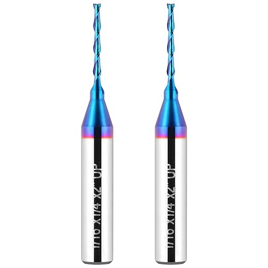 2PCS Upcut Spiral Router Bit 1/4 inch Shank, 1/16 inch Cutting Diameter Solid Carbide with Blue Nano NACO Coating CNC Router Bits End Mill for Wood Carving, Engraving