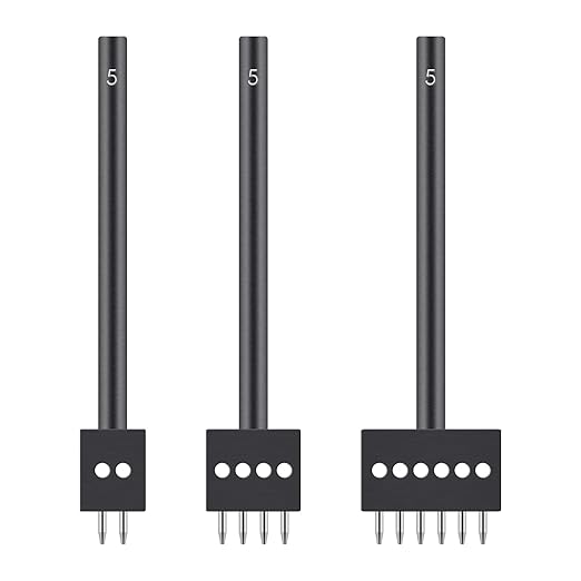 3Pcs Prong Punch Tool Set for Leather Crafts, 2/4/6 Prong Round Hole Tooth Punches, Ideal for DIY Diamond Lacing & Stitching, with 5MM Row Hole Punch - Essential Leather Craft Kit