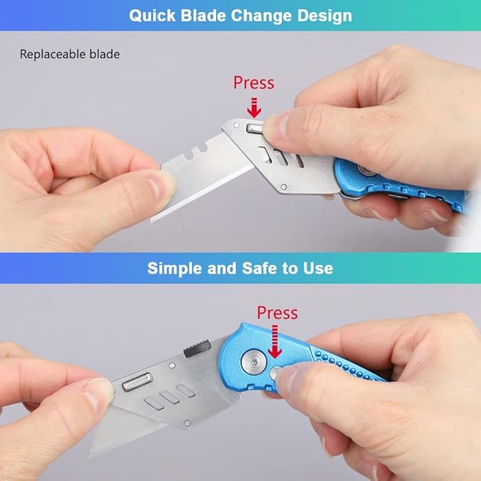 Vickay Folding Utility Knife Heavy Duty Box Cutter with 5 SK5 Quick Change Blades, Safety Axis Lock Design Razor Knife, Lightweight Aluminum Body Belt Clip for Office