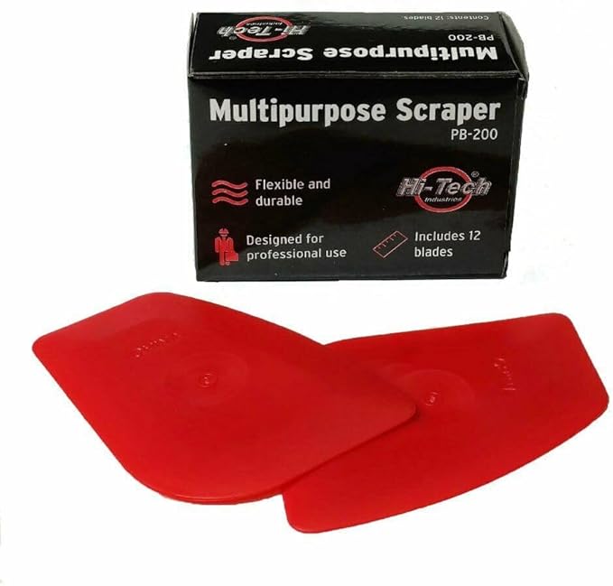 HI-TECH PB200 Plastic Scraper Tool ??Decal, Sticker, Label Remover for Cars & Home Use ??3X Larger Ergonomic Design ??Residue-Free Cleaning (12 Pack)