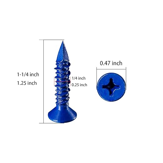 WenSilon(100 PCS) 3/16" x1-1/4 Concrete Screw Anchor Blue Flat Head for Anchoring to Masonry, Block or Brick Stucco
