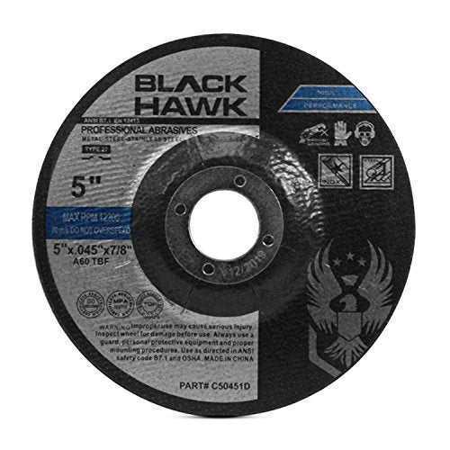 BHA Metal and Stainless Steel Depressed Center Cut Off Wheels for Angle Grinders, 5” x .045” x 7/8” - 25 Pack