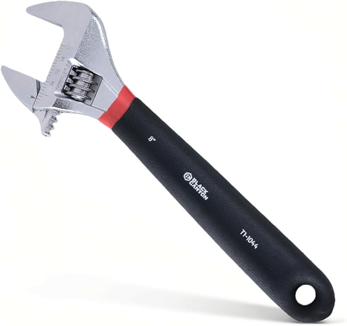 BLACK CANYON 8" Adjustable Wrench, 1-3/16" Jaw Capacity, Superior Cr-V Steel, Hex Jaw design, Smooth Jaw Adjustment, w/Comfort Grip, Fits home fixes, pipe installation, garage tasks