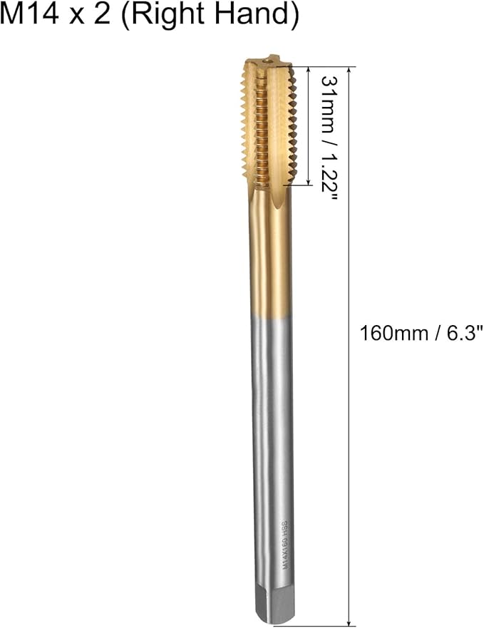 uxcell Metric Thread Tap M14 x 2 H2 160mm Straight Flute Screw Thread Milling Machine Taps Threading Tapping Repair Tool