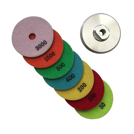 4" Wet Stone Polishing Pads Set (50, 100, 200, 400, 800, 1500, 3000 Grit, Metal Backer) - for Granite, Marble, Quartz, Concrete Countertops