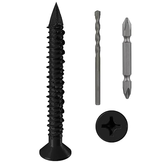 WenSilon(100 PCS) 3/16" x2-1/4 Black Concrete Screw Anchor Black Flat Head for Anchoring to Masonry, Block or Brick Stucco