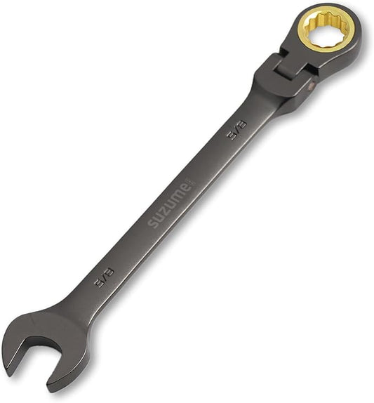 SUZUME 5/8??Flex Head Ratcheting Wrench SAE 72 Teeth Cr-V Steel with 180째 Flexible Head 15K+ Cycle Locked Gears Black Nickel Coating