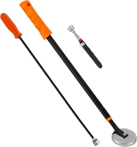 Magnetic Pick up Sweeper Tool - Set of 3 - Telescoping Magnet Stick Tool 40",31" and Flexible Magnetic Pick Up Tool 22", for Hard-to-Reach, Mechanic, Home, Automotive