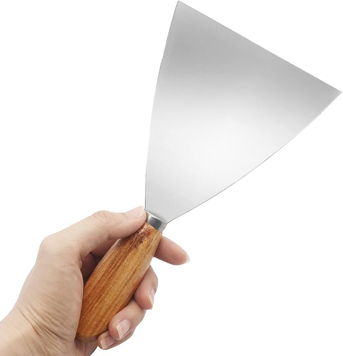 Putty Knife, 5 Inch Metal Scraper, wooden Handle Spackle Knives for Drywall, Decals, Wall paper, Patching, Painting, Taping, Scraping Coating