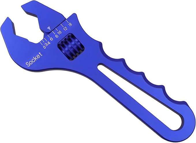 MINGABC Professional Adjustable AN Hose Wrench, Red Aluminum, 3AN-16AN Range, Anodized Finish (BLUE)
