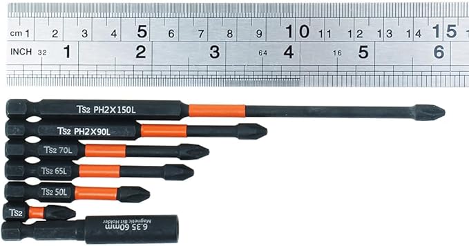 AUTOTOOLHOME 7 Pack Phillips Bits #2 Magnetic Impact Driver Bit 1, 2, 2-1/2,2-3/4,3-1/2,6 inch Long Phillips Head Drill & Screwdriver Bits
