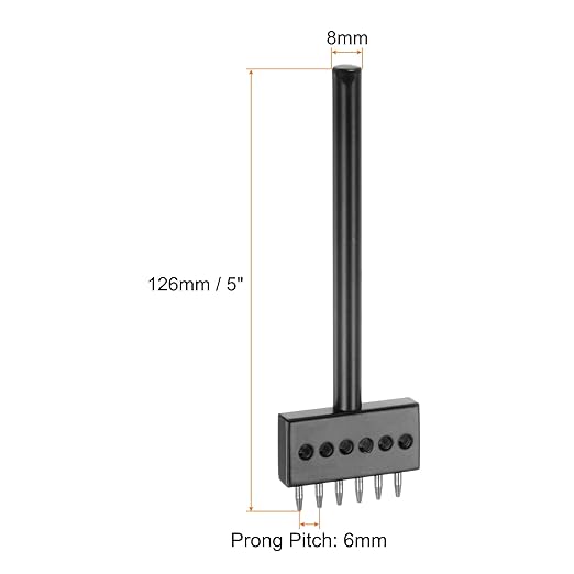 uxcell 6 Prong Leather Prong Punch Tool 6mm Steel Prong Row Round Hole Stitching Chisel for Leather Craft