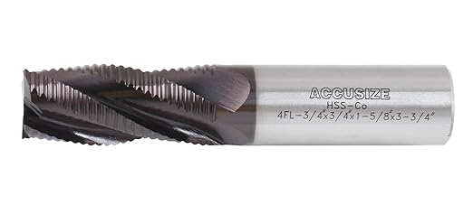 Accusize Industrial Tools Standard Tooth M42 8% Cobalt Tialn Roughing End Mill, 3/4'' by 3/4'' by 1-5/8'' Flt Length, 1102-0034