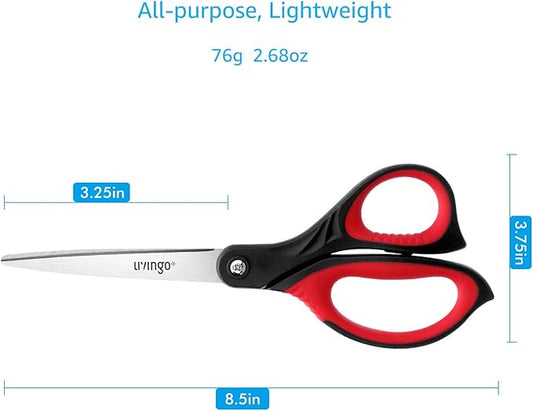 LIVINGO 8.5??Scissors All Purpose - Ultra Sharp Multipurpose 3 Pack Heavy duty Shears for Office, Home, School Sewing and Crafting Cutting Fabric, Paper, Red Comfort Grip
