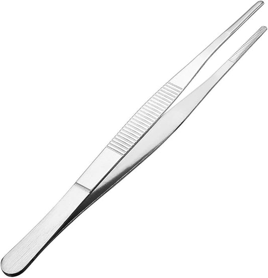 uxcell 1 Pcs 7-Inch Stainless Steel Straight Blunt Tweezers Serrated Tip Daily Garden Tool