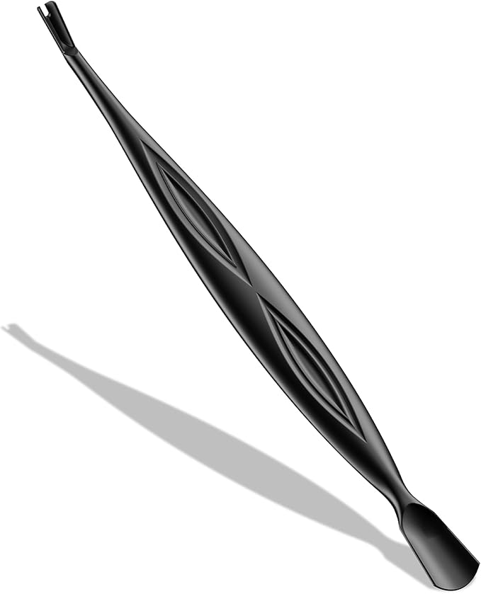 BALUCA 2-in-1 Cuticle Pusher & Trimmer with Fork ??Professional Stainless Steel Nail Cuticle Remover Tool for Pain-Free Manicure & Pedicure ??Durable Metal Cuticle Nippers and Scraper, Black