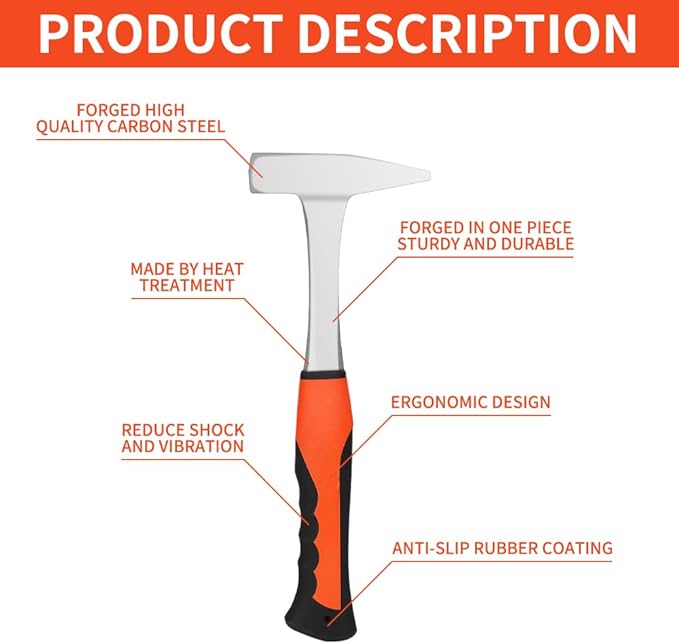 Sheet Metal Hammer - 14oz Tinsmith With Integral Forging for HVAC, Pipe Work, Square, Shaping, Tinning (400, Red)