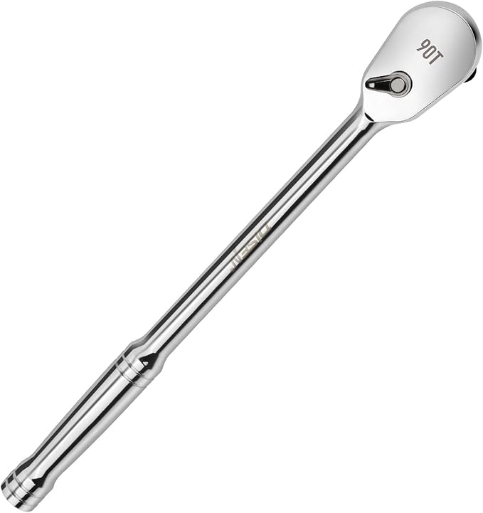 DISEN 1/2" Drive Ratchet,90-Tooth Ratchet Wrench with 14" Handle and Dust Proof Teardrop Enclosed Head, Reversible, CR-V Steel Made, CR-MO Head, Full Polished, Gifts for Men