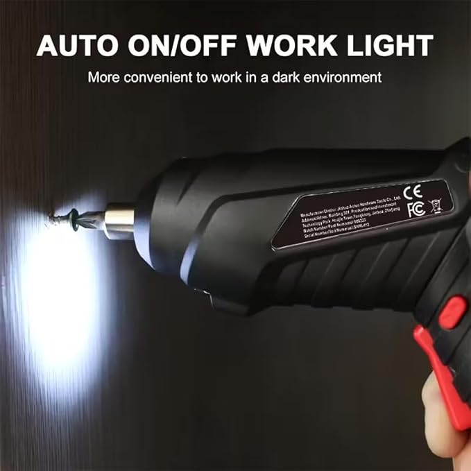 Electric Screwdriver, Cordless Screwdriver Rechargeable, Power Drill Screwdriver Set, Screw Gun with Torque Setting, 2 Position Handle with LED Light