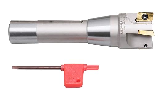 Accusize Industrial Tools 1-1/2'' Diameter by 6-1/8'' Oal 90 Degree R8 Shank Indexable End Mill with 4 Apkt1604 Carbide Inserts, 0028-6905