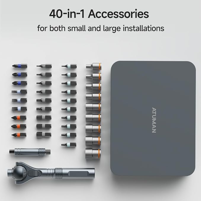 ATuMan 40 in 1 Ratchet Screwdriver Set with Detachable Handle, 180° Ratchet Head, 45-Tooth Mechanism, Magnetic Tool Kit with Case for Computer, Electronics Repair, Ideal for Home, DIY, and Maintenance