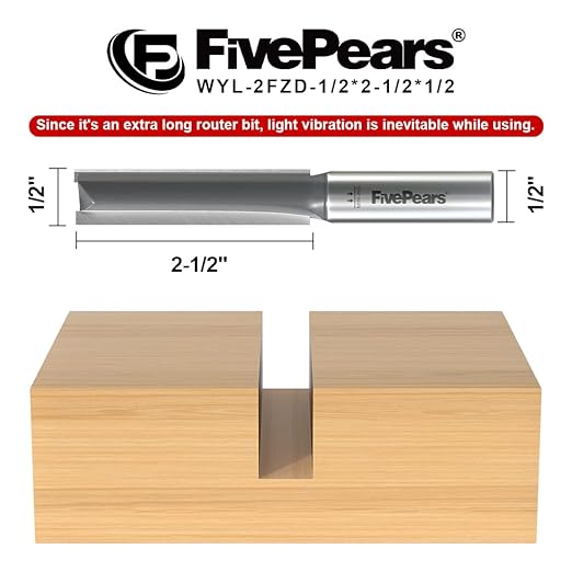 FivePears Straight Router Bits 1/2 Inch Shank Double Flute, 1/2 Inch Cutting Diameter, 2-1/2 Inch Cutting Length, Used for Create Groove, Dado or Hollow