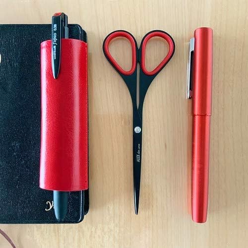 ALLEX Small Black Scissors for Office 5.5" [Non-Stick], All Purpose Slim & Thin Low Profile Scissors, Made in JAPAN, All Metal Japanese Stainless Steel Blade with Non-Slip Soft Ring, Black Red
